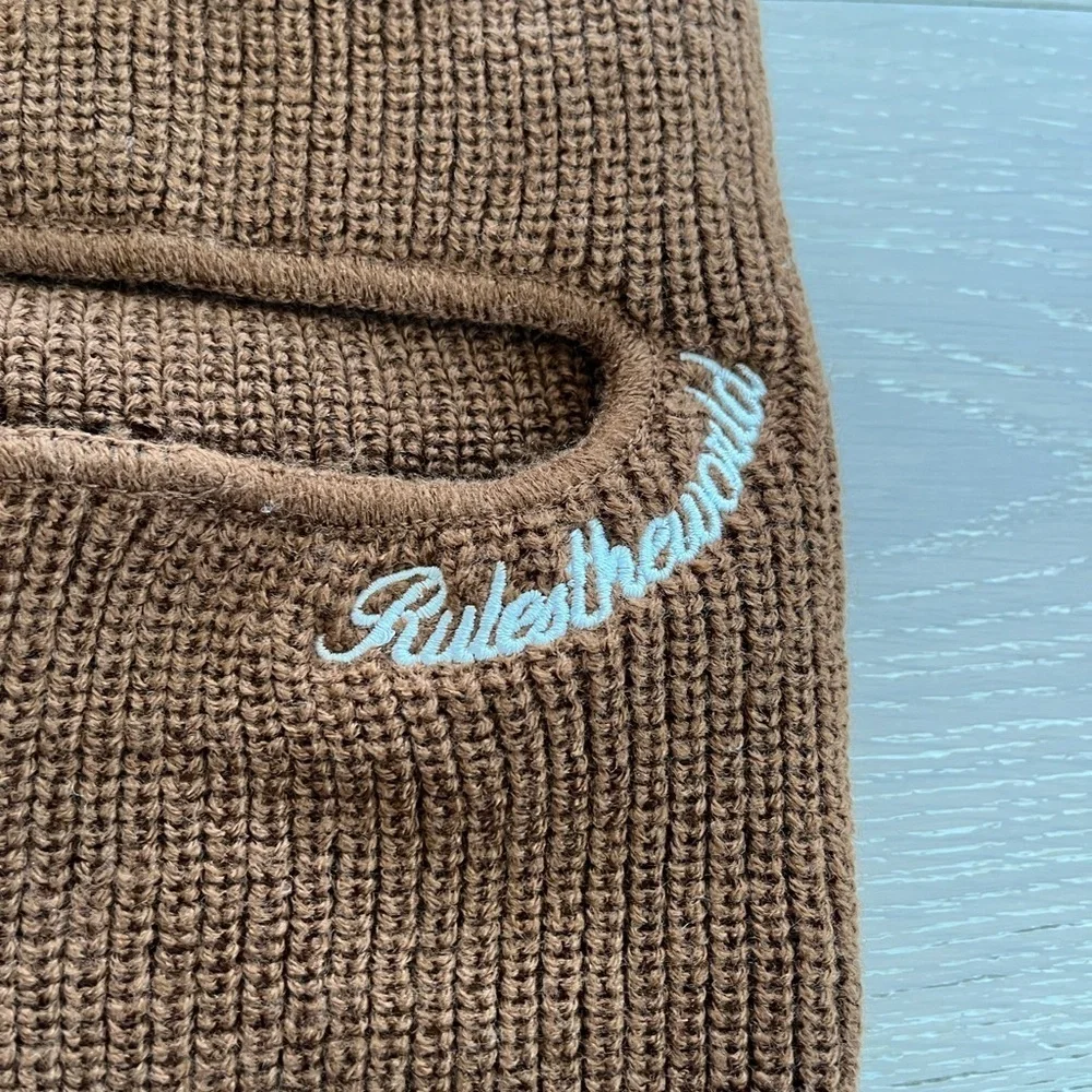 Corteiz rules the world Knit Brown Ski-Mask beanie